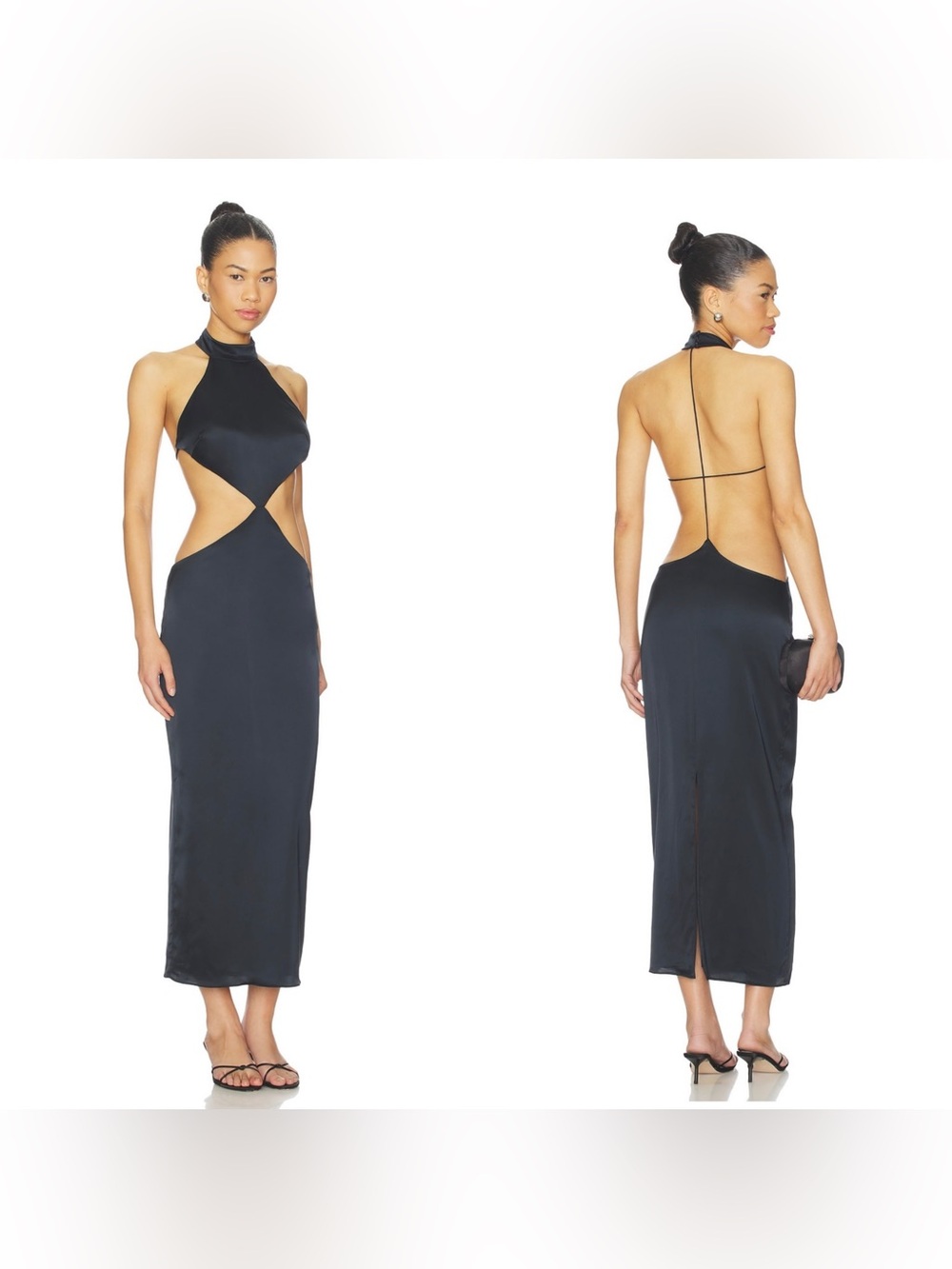 NBD SHAI open back satin midi dress